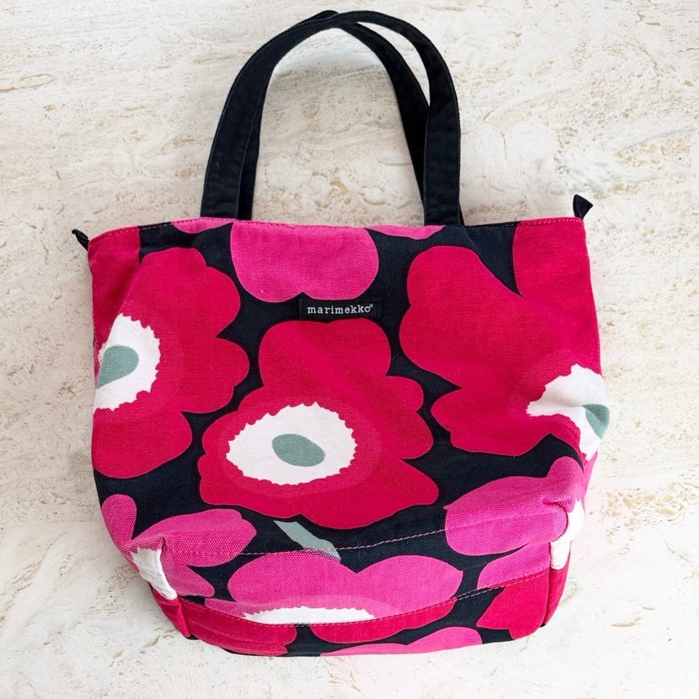 Marimekko Avon Breast Cancer Awareness Tote Pink Red Floral Canvas Ribbon Charm